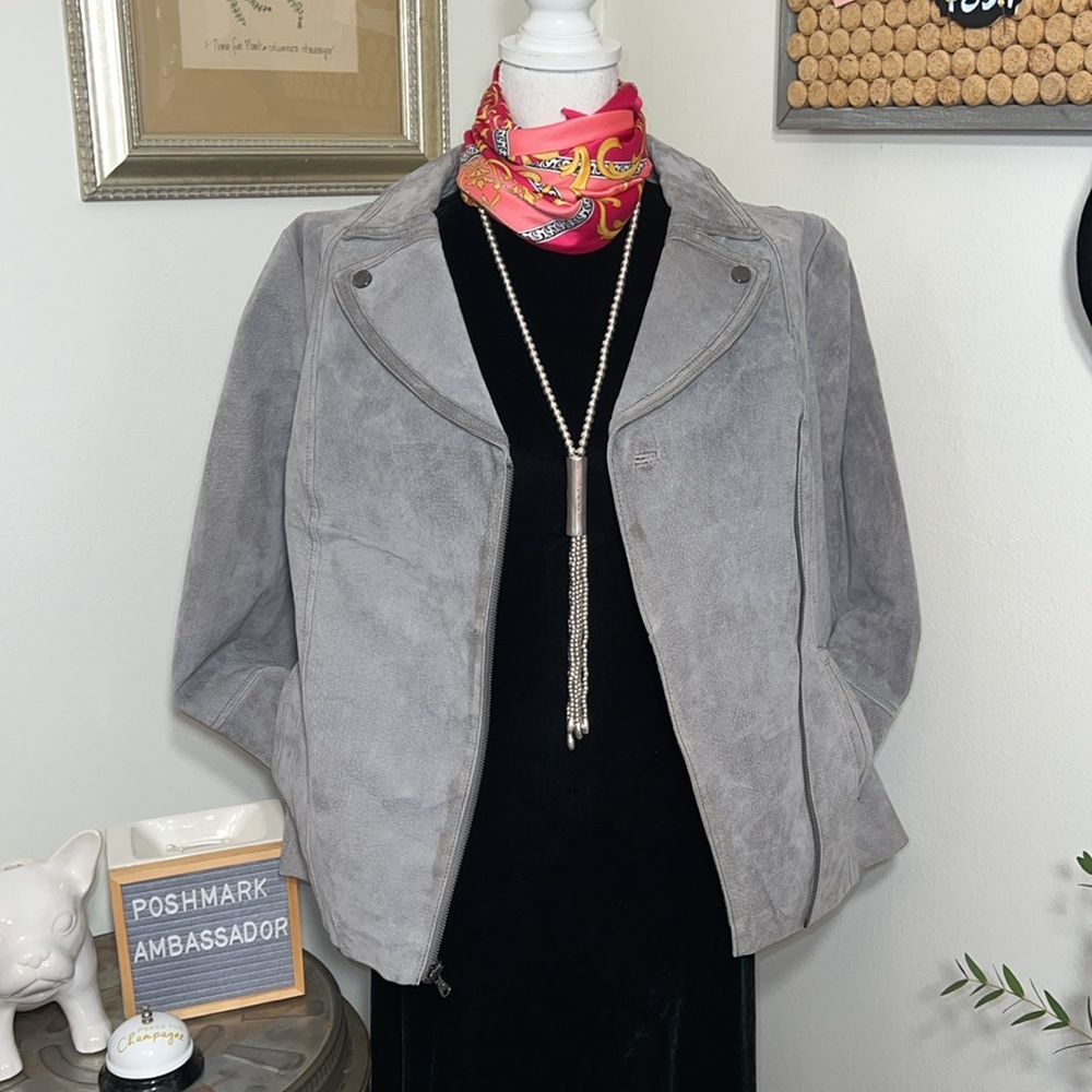 Isaac Mizrahi Gray Suede Moto Jacket NWOT Sz. 16 - Picture 5 of 9